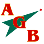 Lettres rouges « A », « G » et « B » sur étoile verte, avec étoile rouge à la fin, fond blanc.