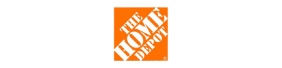 An orange and white home depot logo on a white background