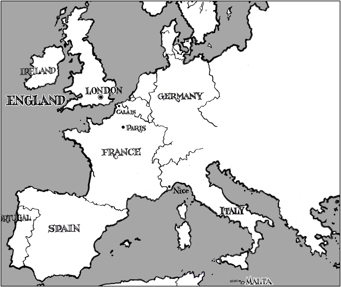 Map of England, France, Spain, Italy