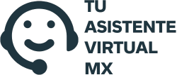 Un logo para tu asistente virtual mx con una cara sonriente y auriculares.