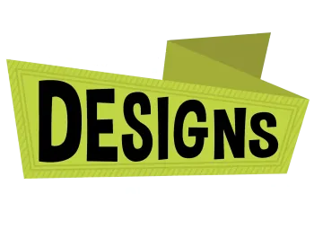 A yellow sign that says designs on it