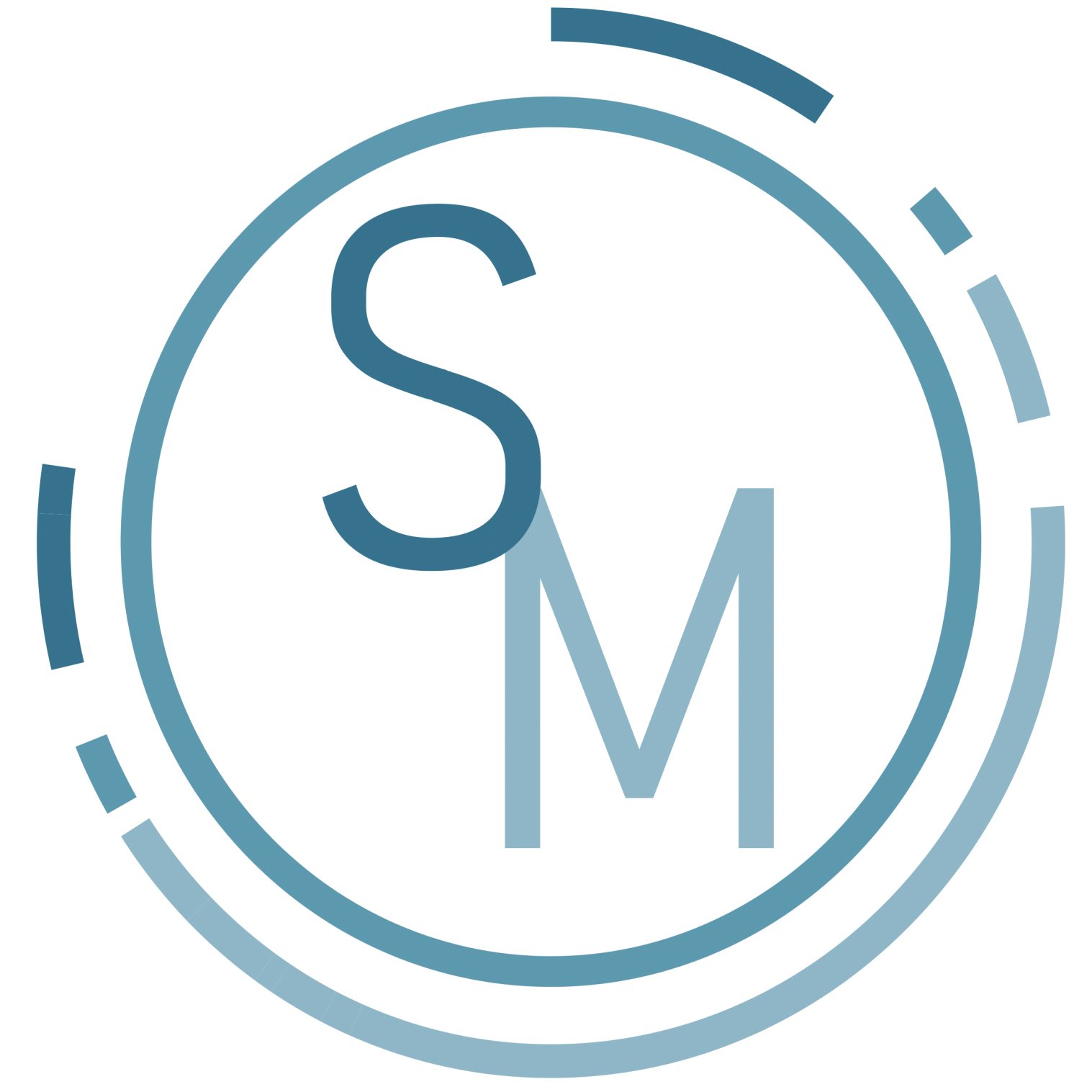 A logo with the letter s and m in a circle.