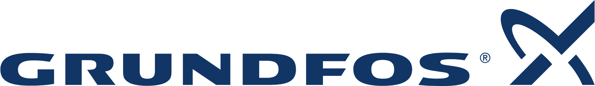 Grundfos logo: Dark blue text and symbol on a white background.