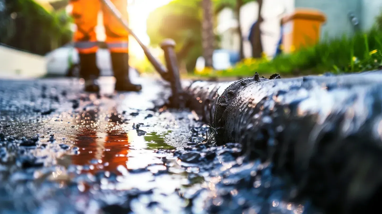 Road worker using a tool to repair asphalt on a street.