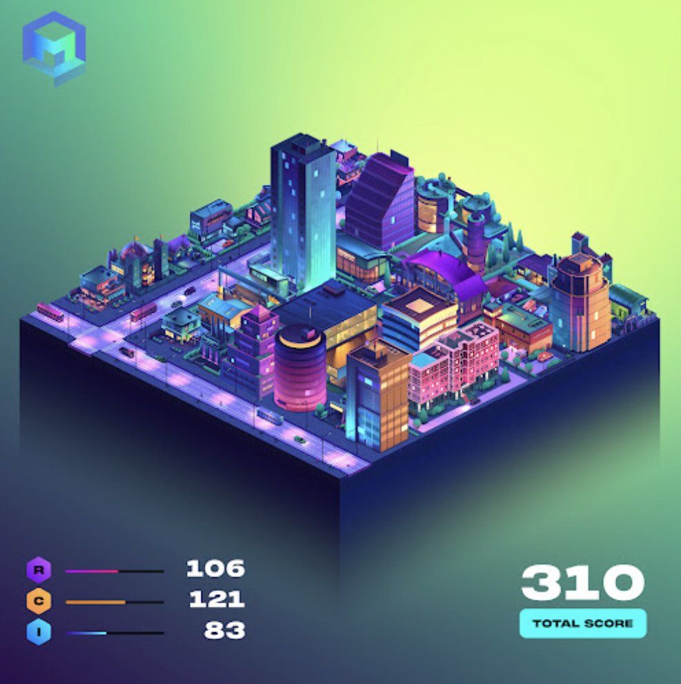 An illustration of a city with a score of 310