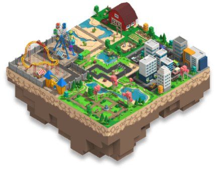 An isometric map of a city with a roller coaster and a barn