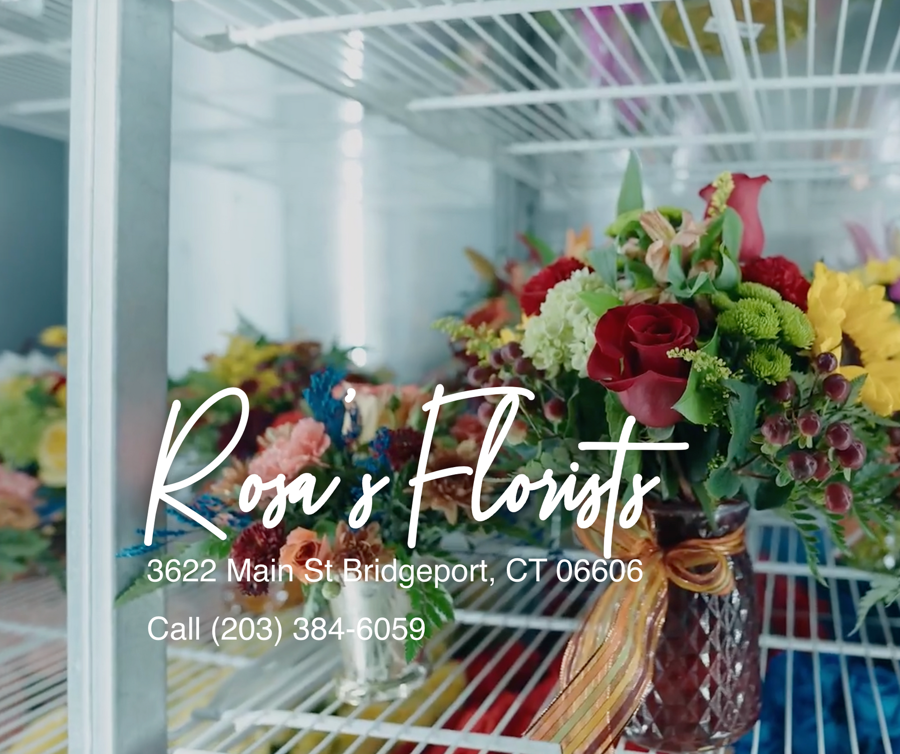 A refrigerator filled with flowers from rosa 's florists