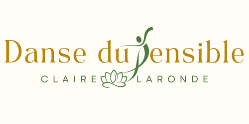 Logo : « Danse du Sensible » avec une figure dansante, une fleur de lotus et « Claire Laronde ».