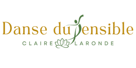 Logo pour « Danse du Sensible », mettant en vedette une danseuse stylisée, une fleur de lotus et le nom Claire Laronde.