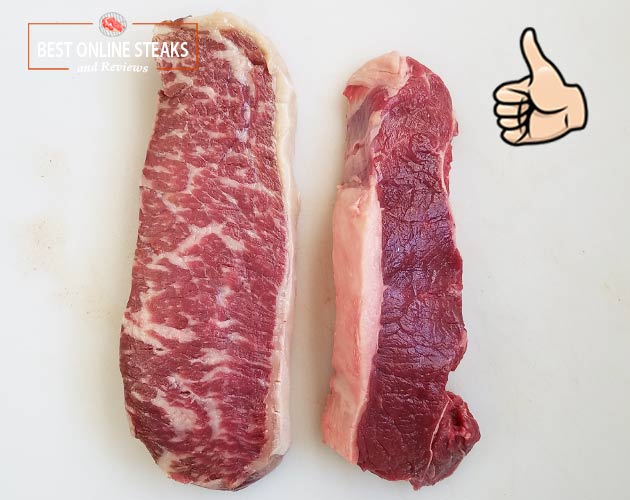Allen Bros. Wagyu NY Strip Steaks Marbling Comparison