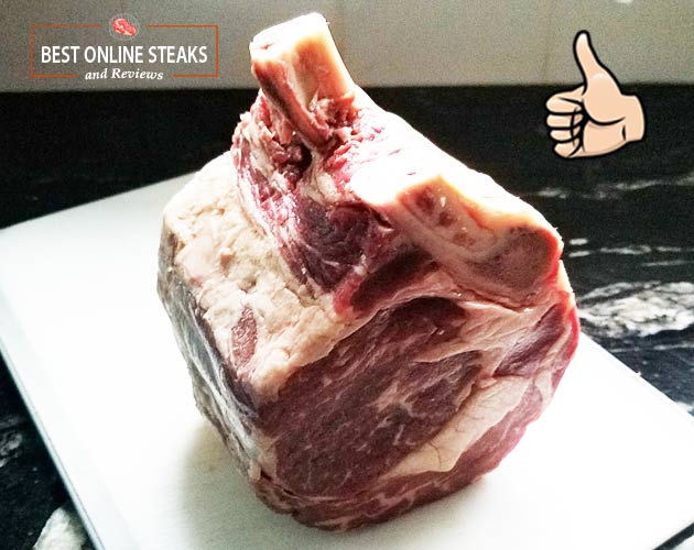 At 48 oz., it's huge and can easily be cut into thirds by slicing it on either side of the bone.