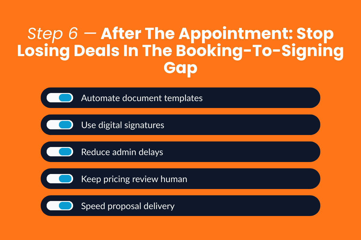 Step 6 — After The Appointment: Stop Losing Deals In The Booking-To-Signing Gap