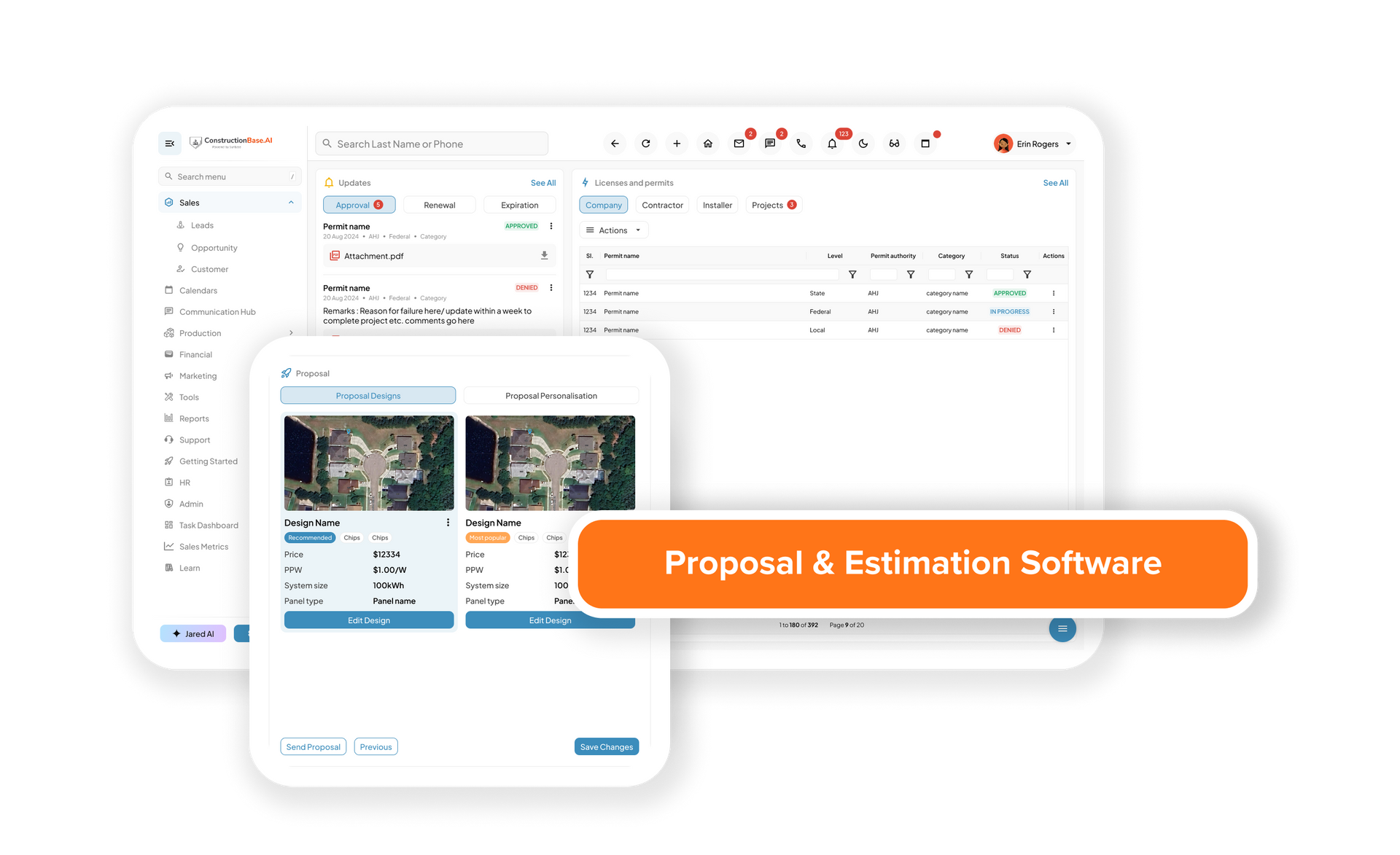 Dashboard view of Sunbase Solar CRM software for solar installers and EPC companies
