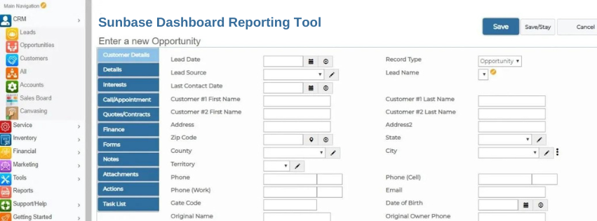 Sunbase Dashboard reporting tool