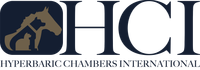 A logo for hyperbaric chambers international with a horse and a cat