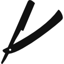A black and white silhouette of a razor on a white background.