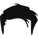 A silhouette of a person 's hair on a white background.