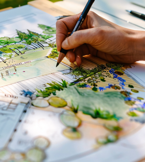 A person is drawing a picture with a pencil on a piece of paper.