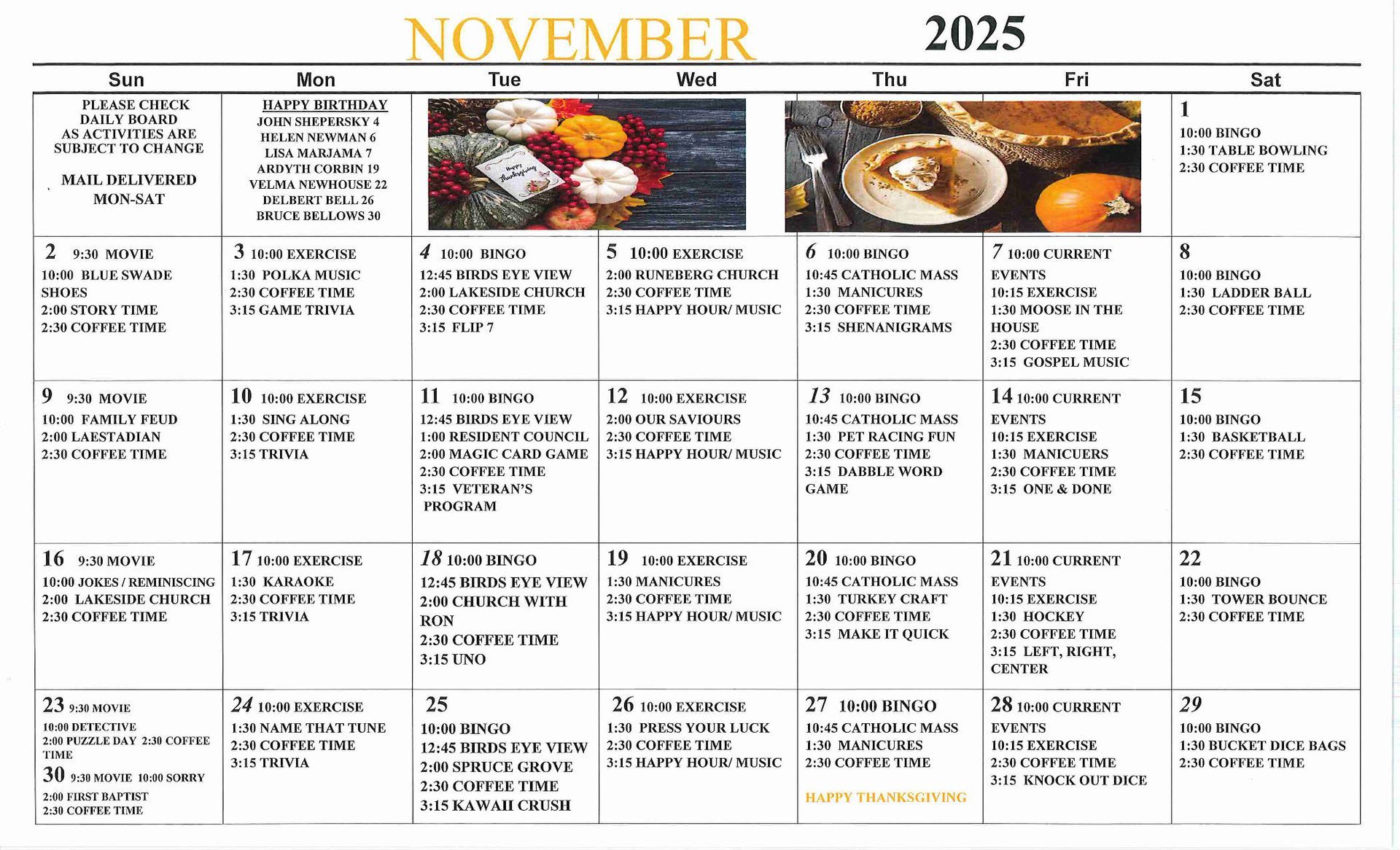 October events calendar image for green pine acres nursing home in menahga, minnesota