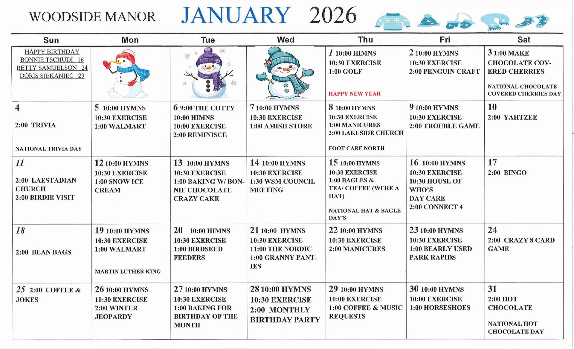 October events calendar image for woodside manor assisted living in menahga, minnesota