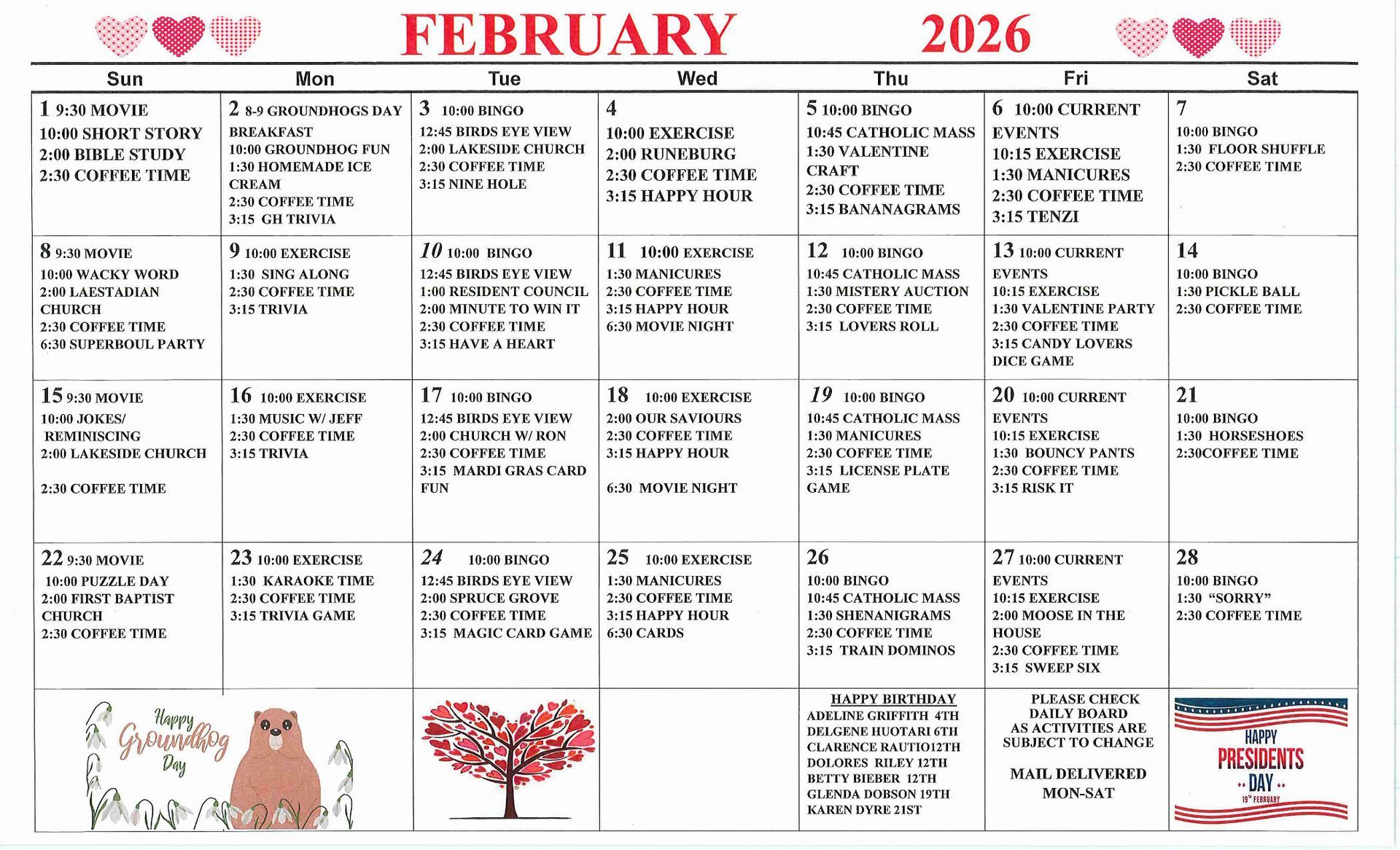 October events calendar image for green pine acres nursing home in menahga, minnesota