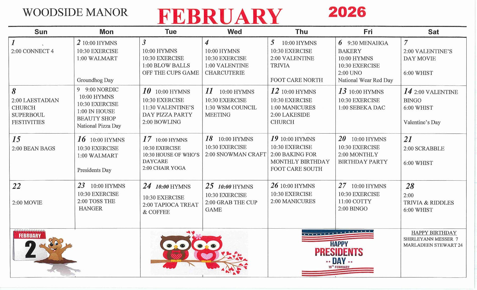 October events calendar image for woodside manor assisted living in menahga, minnesota