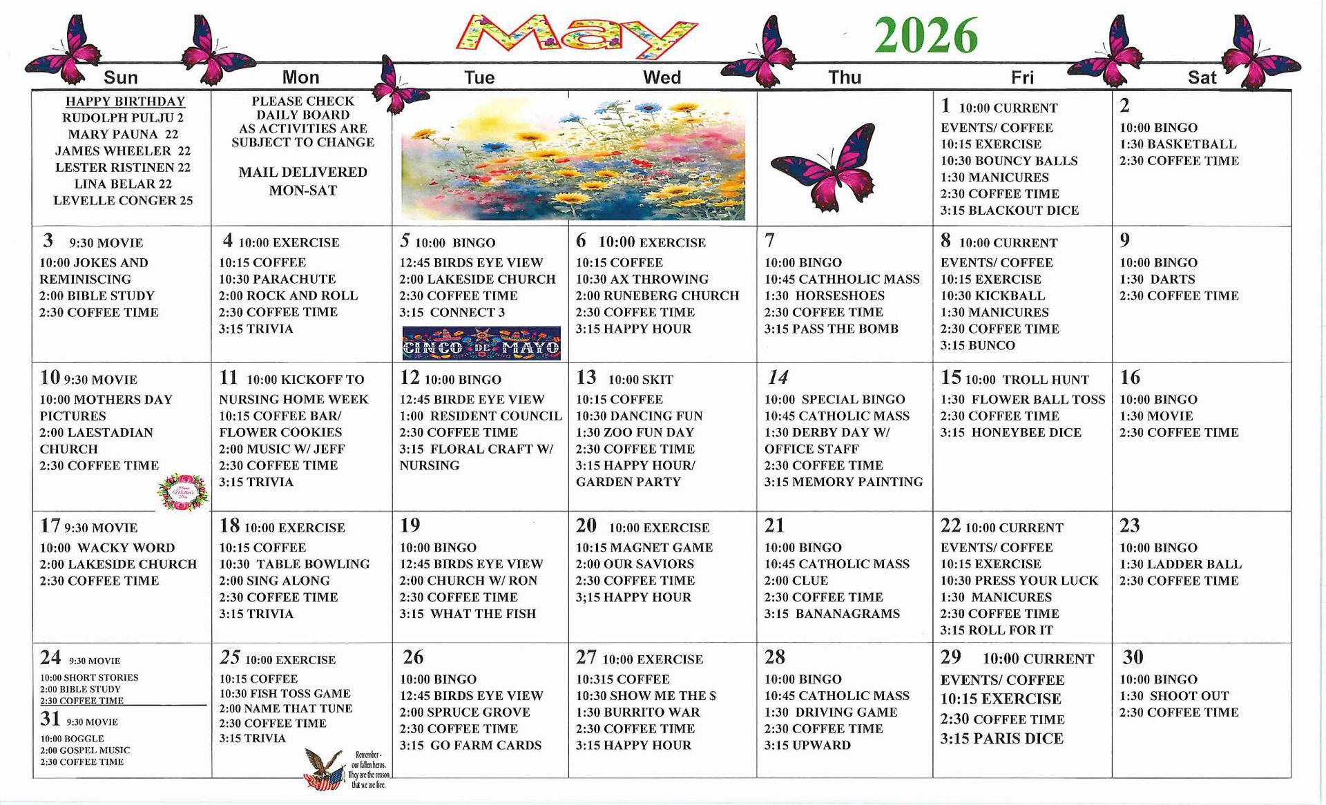 October events calendar image for green pine acres nursing home in menahga, minnesota