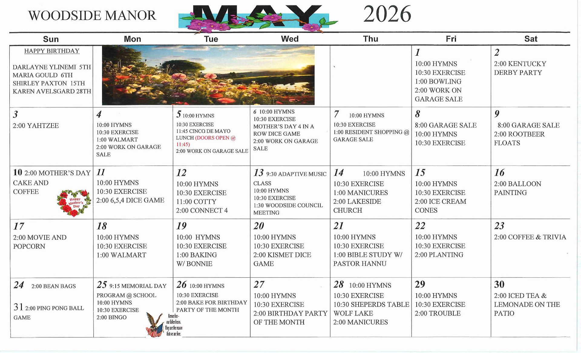 October events calendar image for woodside manor assisted living in menahga, minnesota