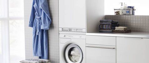 white dryer with blue robe