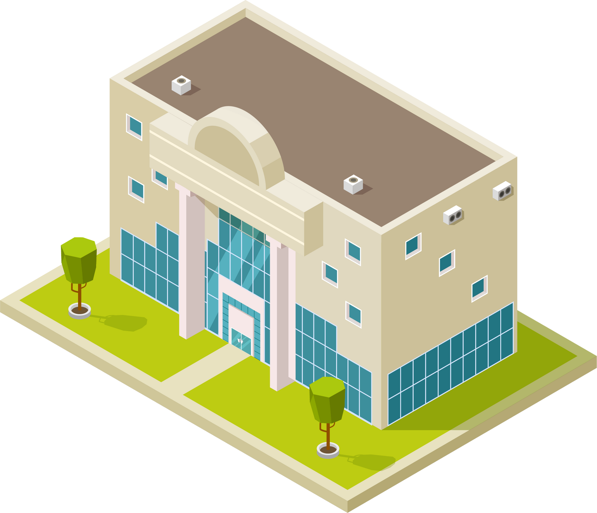 Isometric bank illustration representing commercial pest control services