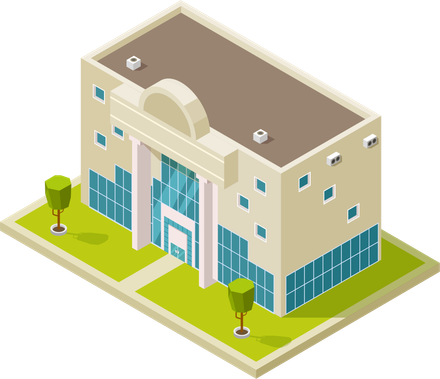 Isometric bank illustration representing commercial pest control services