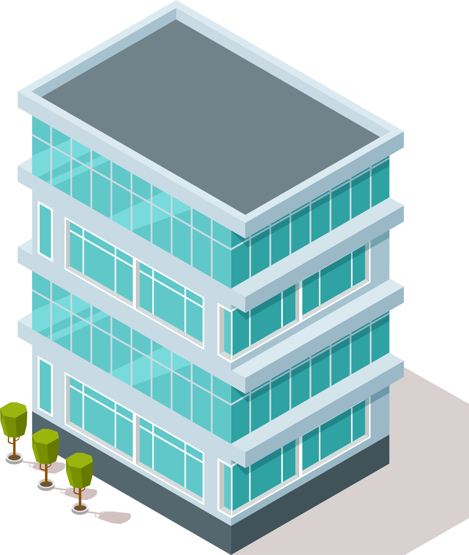 Modern office building illustration representing commercial pest control in Spokane