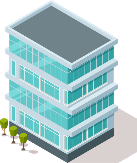 Modern office building illustration representing commercial pest control in Spokane