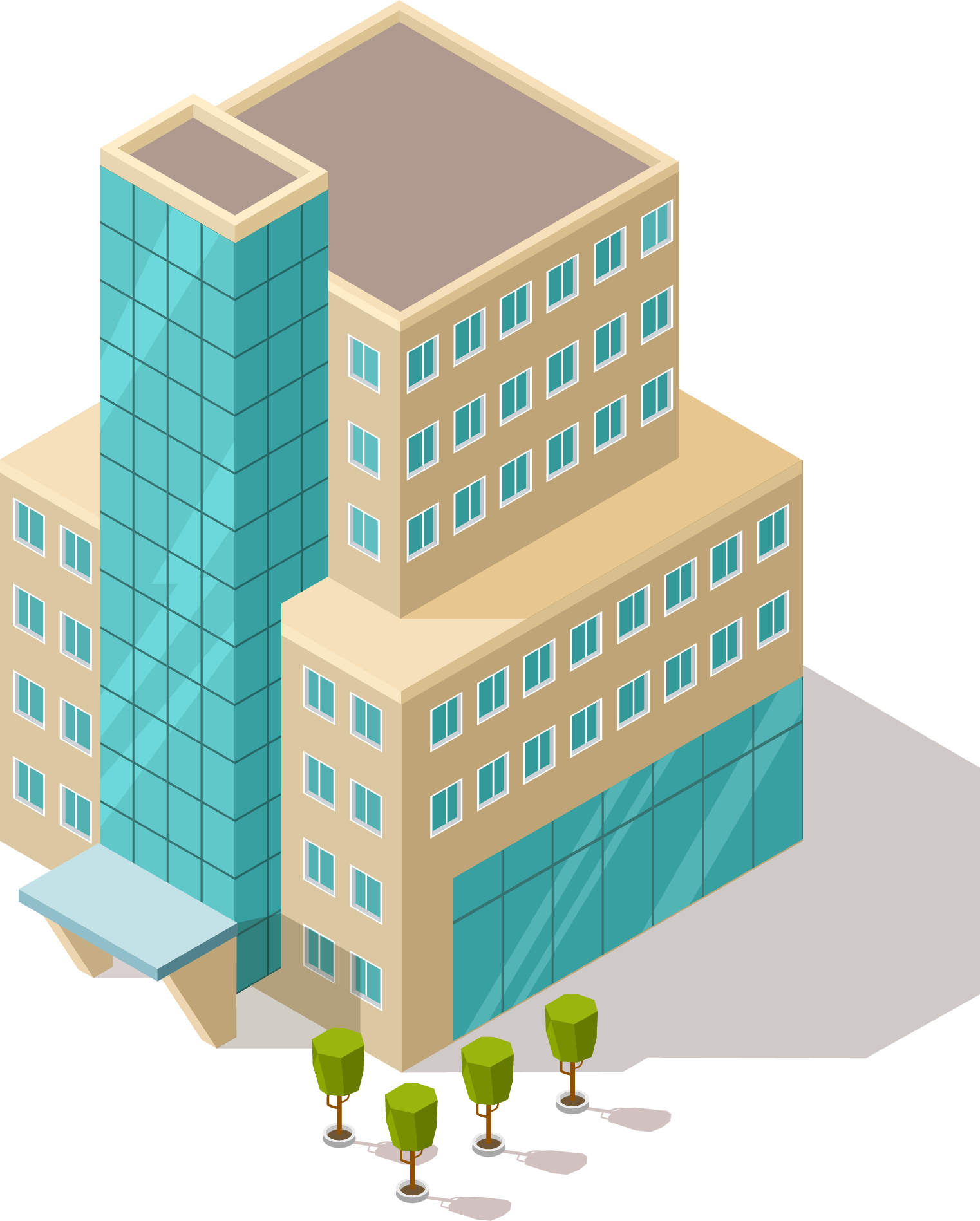 Isometric school building illustration representing pest control for schools in Post Falls