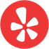 Yelp logo, white starburst on a red circle.