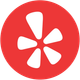 Yelp logo: White stylized flower emblem on a red circle.