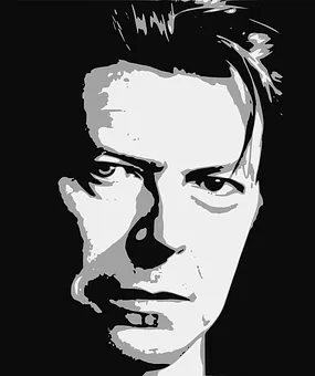Eine schwarz-weiße Zeichnung von David Bowies Gesicht