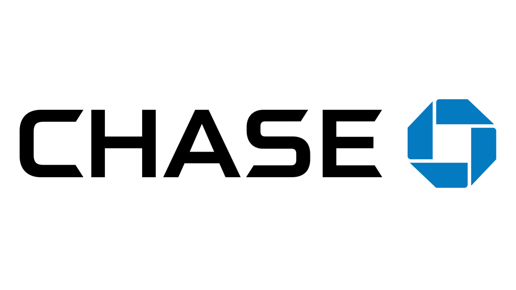 Chase logo: black wordmark with a blue octagon.