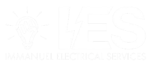 The logo for immanuel electrical services has a light bulb and a hand.