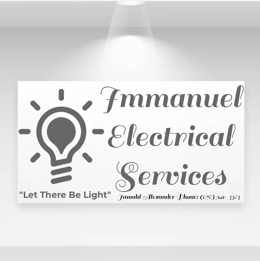 A sign for emmanuel electrical services with a light bulb on it.