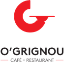 Un logo rouge et noir pour le restaurant café o' grignou