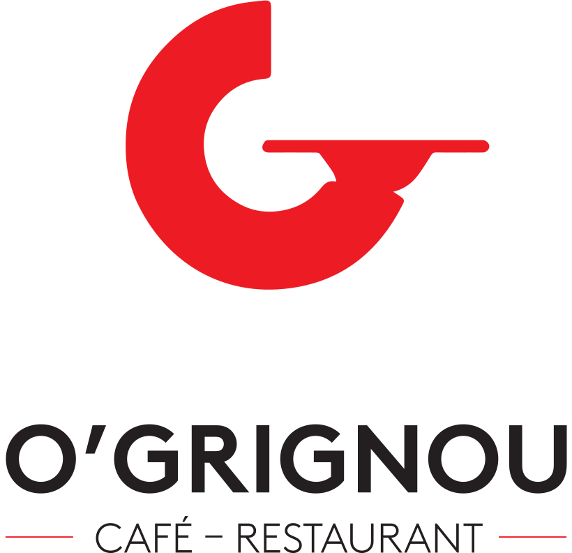Un logo rouge et noir pour le restaurant café o' grignou