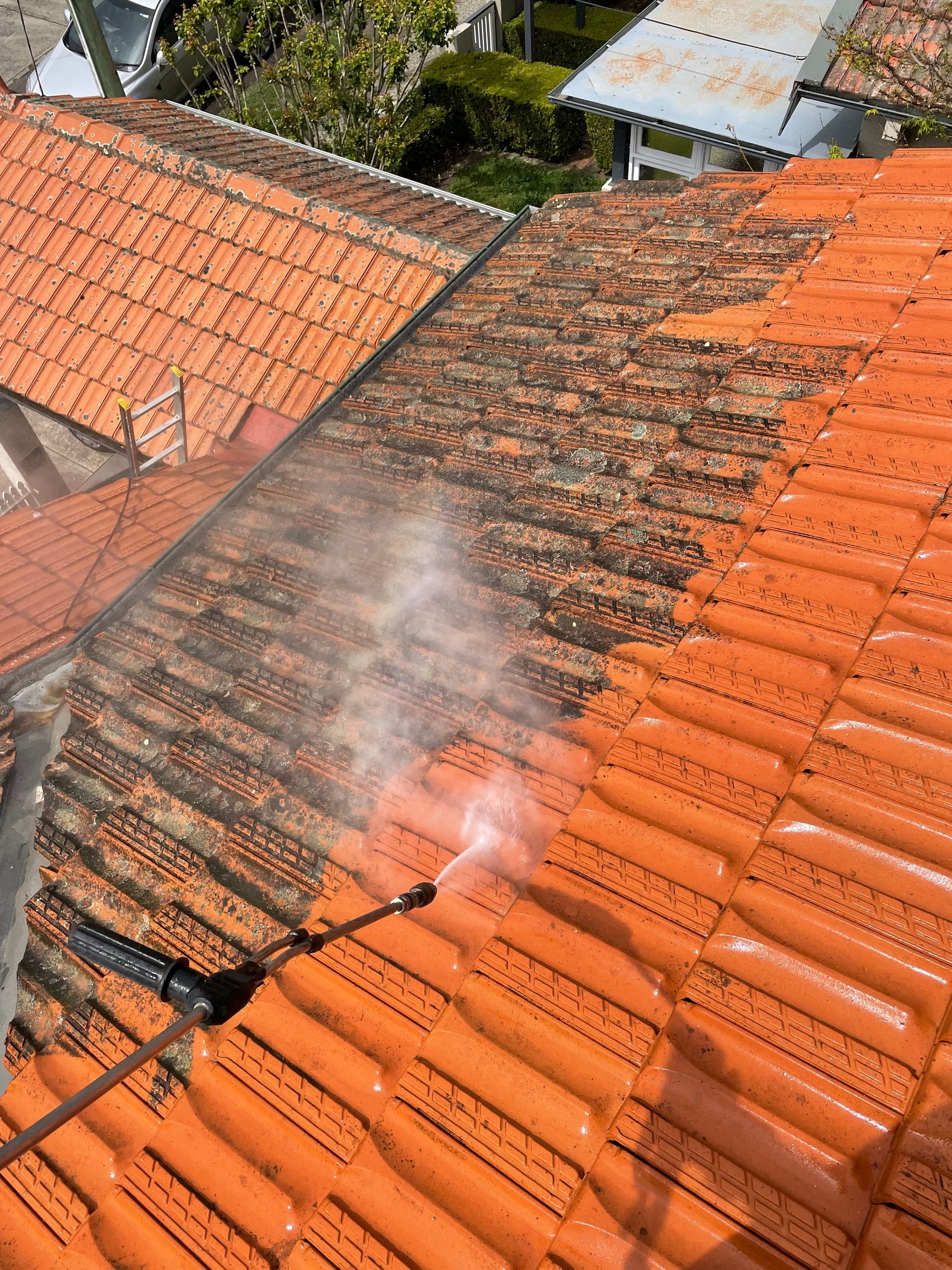 An Aerial View Of A Roof With A Lot Of Tiles On It — Freshwater Exterior Cleaning in Alstonville, NSW