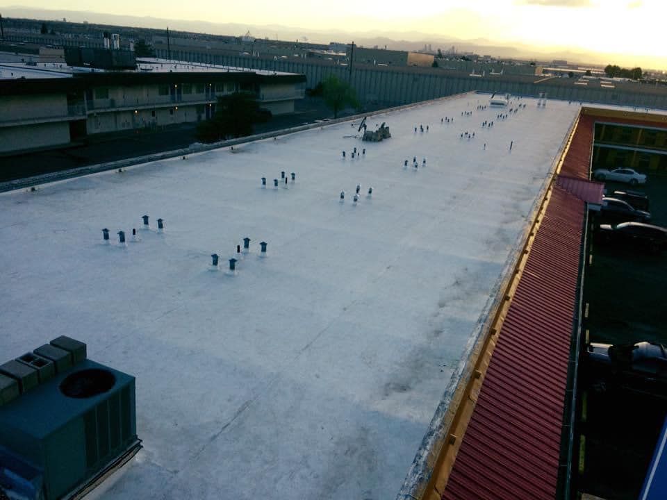 An aerial view of the roof of a building