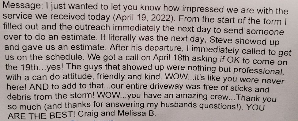 A piece of paper that says message i just wanted to let you know how impressed we are with the service we received today april 18 2022