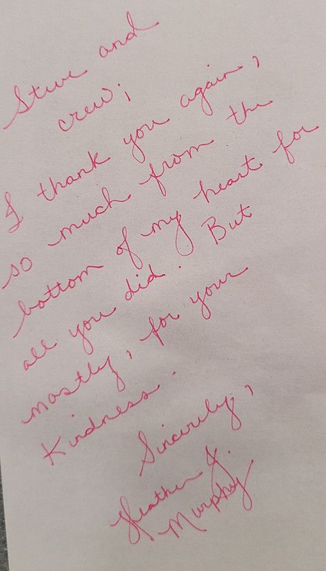 A handwritten note that says i thank you from the bottom of my heart