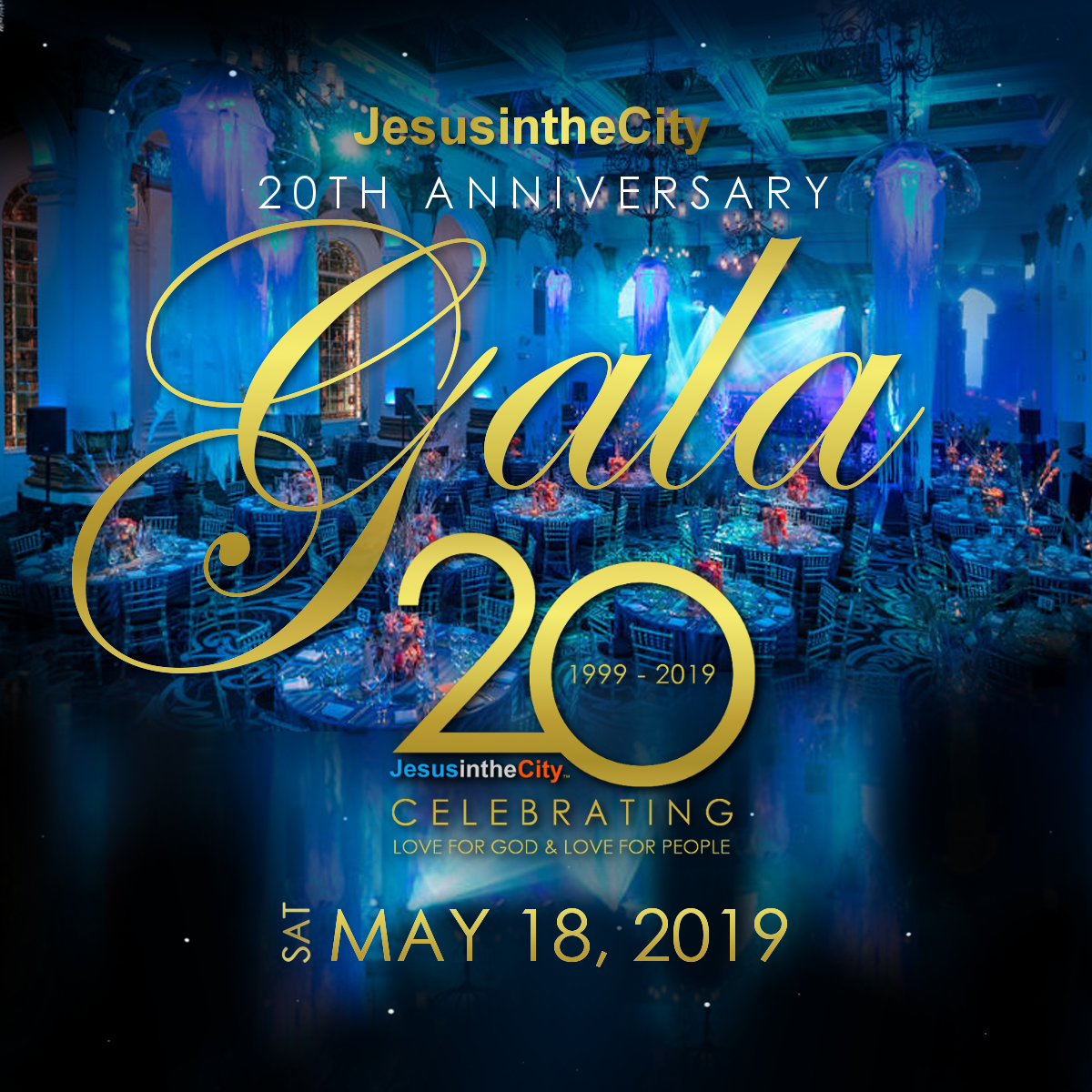 A poster for the jesusinthecity 20th anniversary gala