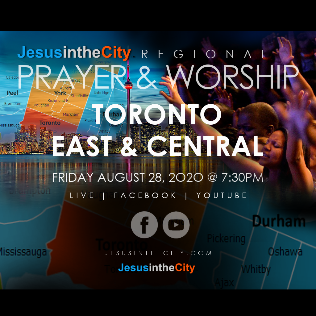 A poster for a prayer and worship event in toronto east and central