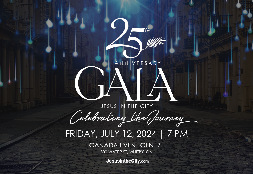 A poster for the 25th anniversary gala jesus in the city celebrating the journey