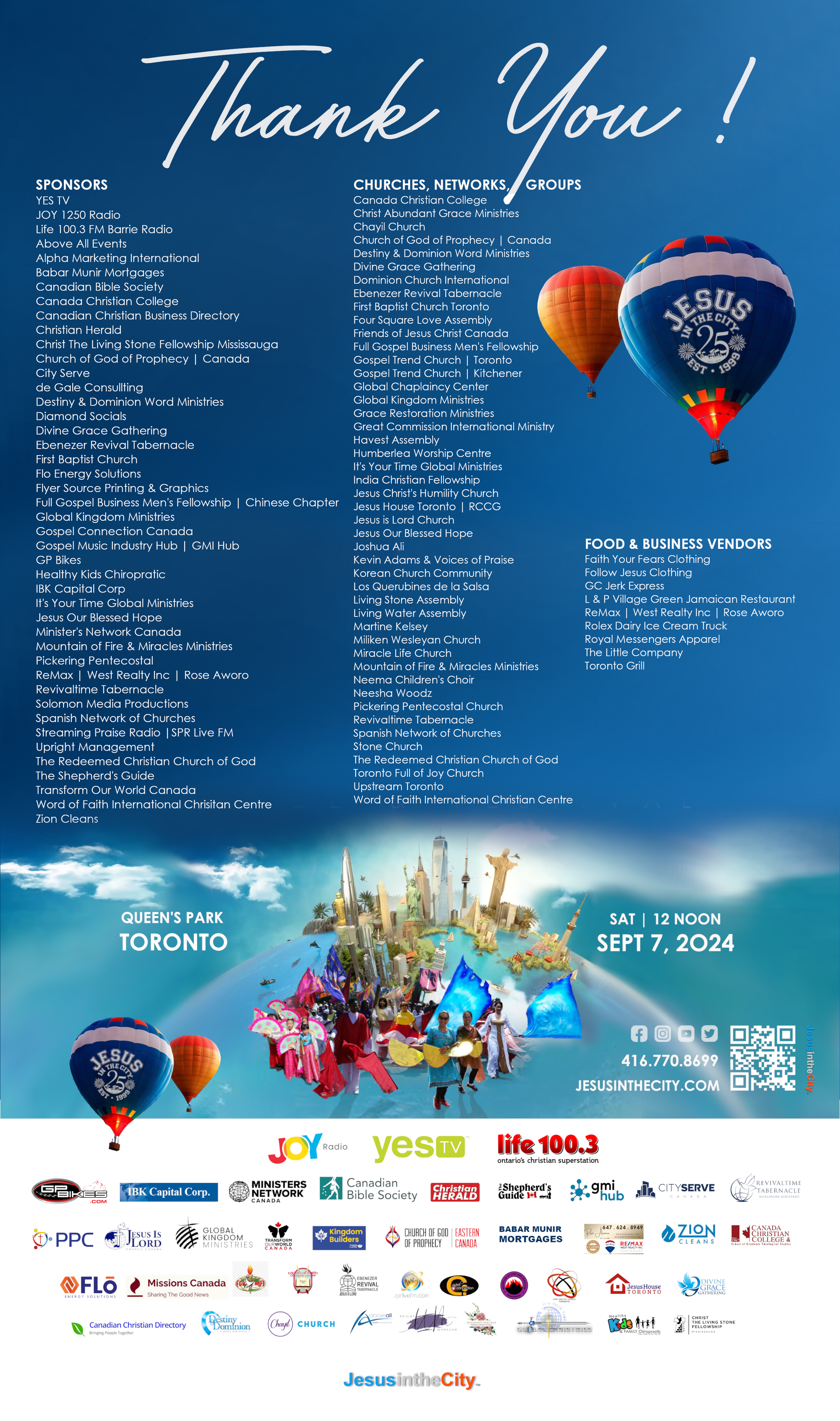A poster with hot air balloons and the words thank you
